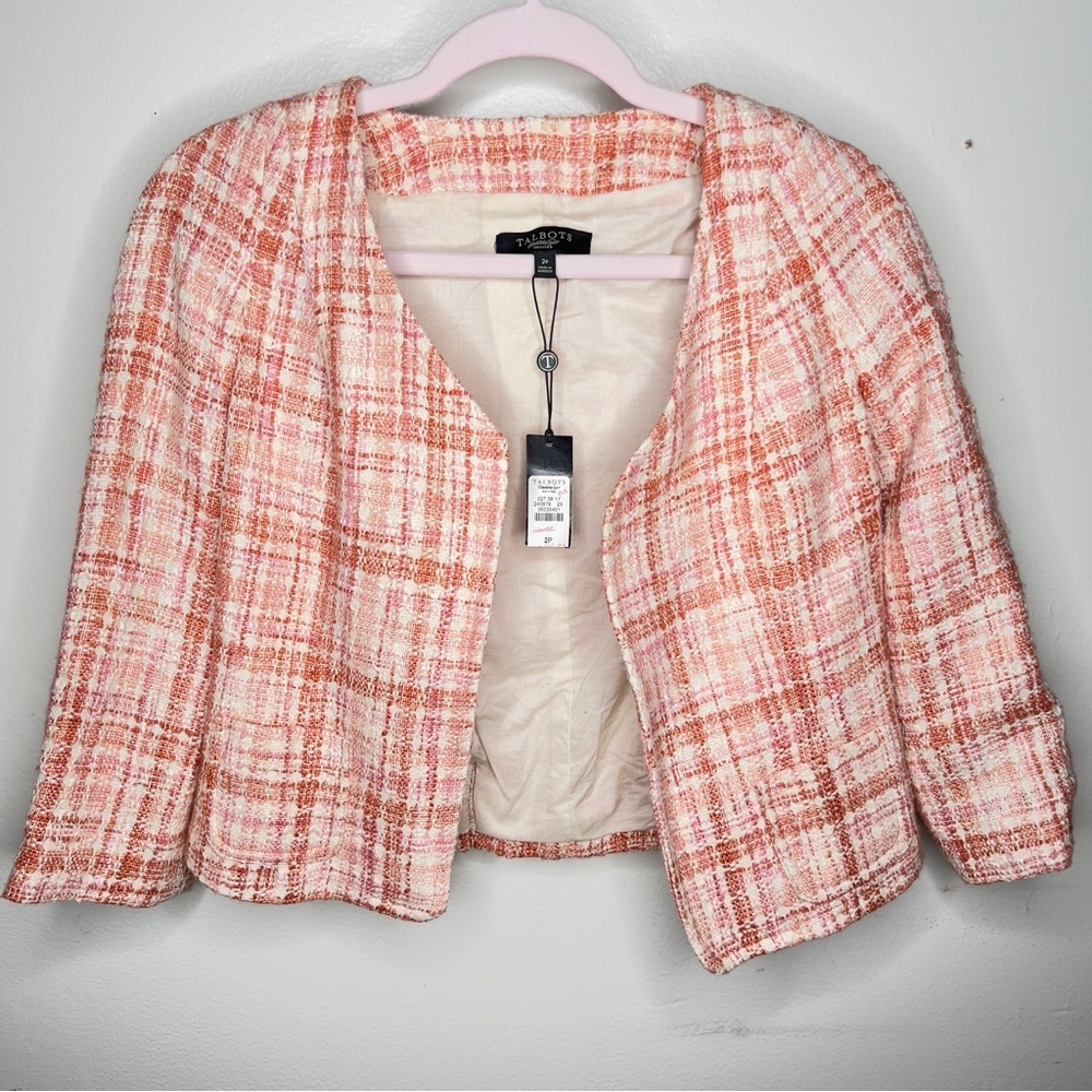 Talbots Crop Tweed‎ Blazer Pink Sz 2P